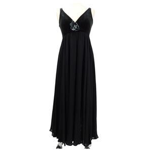 Vintage Bonnie Strauss Black‎ V-Neck Velvet Sheer Maxi Dress Size 4 Whimsigoth